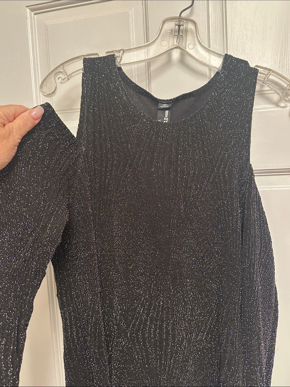 Design Lab Lord & Taylor Black Sparkle Cold-Shoulder Long Sleeve Dress